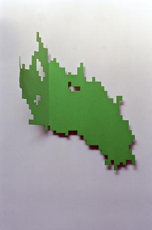 Tilblivelse,1986, vægskulptur, grønmalet jernplade