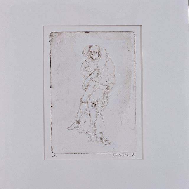 Mand bærer mand, 1991, radering