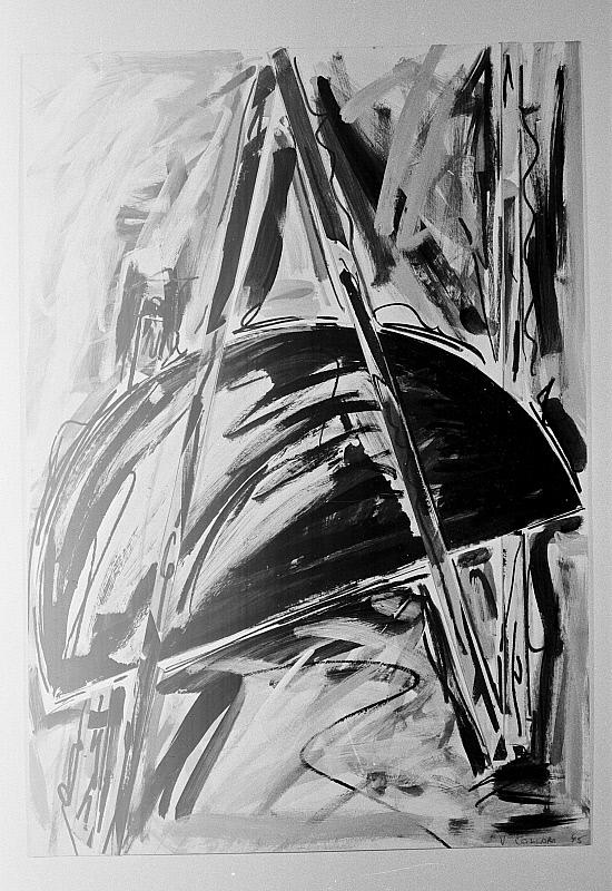 Sort paraply 1985, fernis / spray på masonite