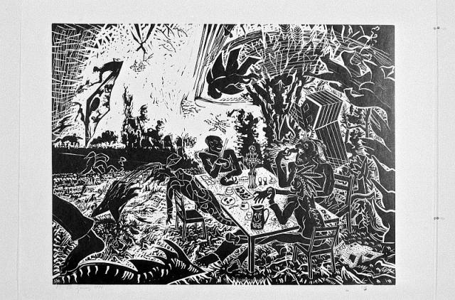 Morgenmad ved værst, 1986, linoleumssnit