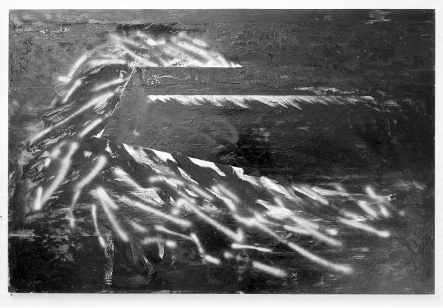 Uden titel 1984, asfaltlak-olie-acryl på masonite