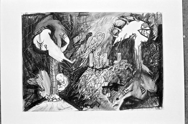 Spræklaspejl, 1986, tegning/blyant