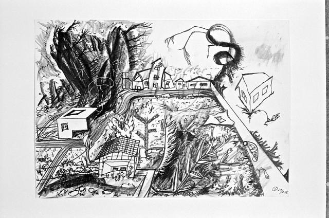 Tegnehuse, 1986, tegning/blyant