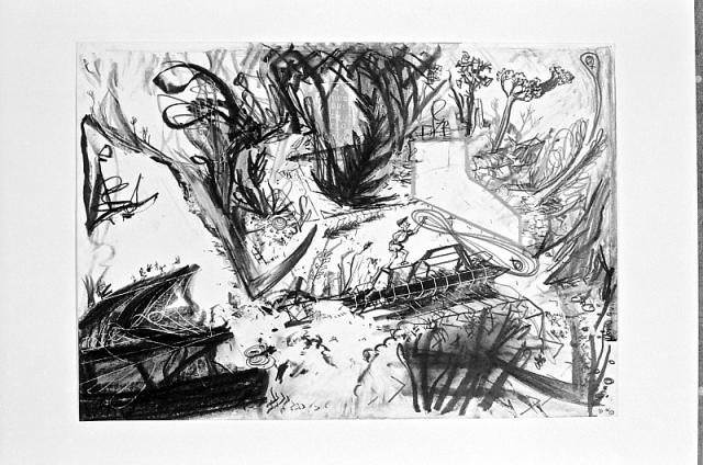 Fodgænger tegner sit landskab, 1986, tegning/blyant
