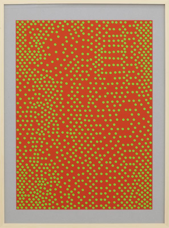 Untitled (spot on/light green dots on red paper)